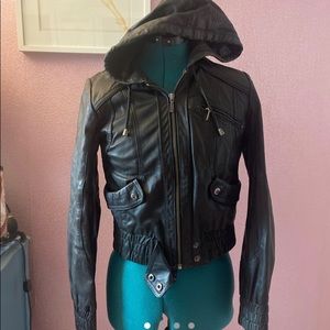 Topshop hooded leather fitted jacket - Petite